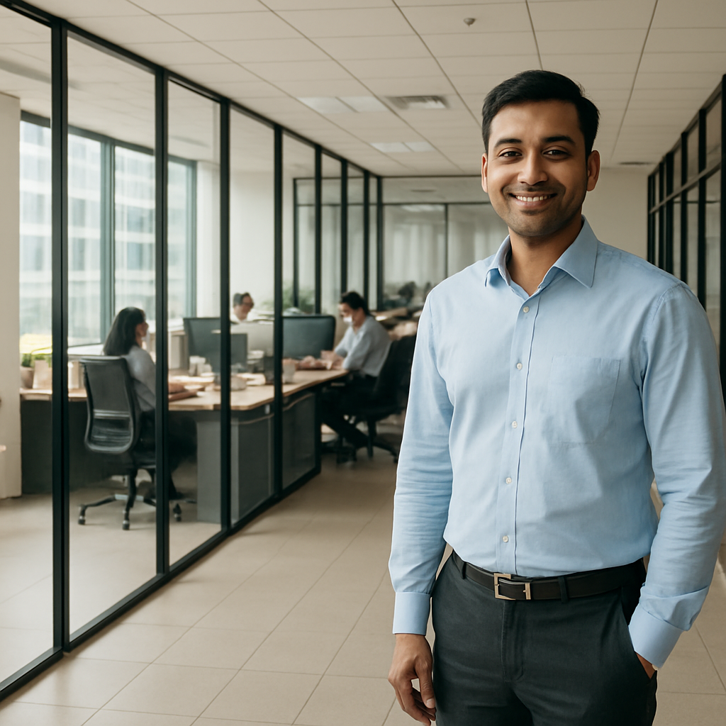 Sales professional in a modern Indian office